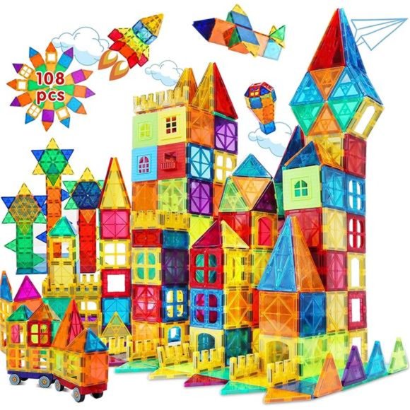 Magnetic Tiles Building Blocks, 108 PCS Magnetic Blocks Buliding Tiles Set - Picture 1 of 6
